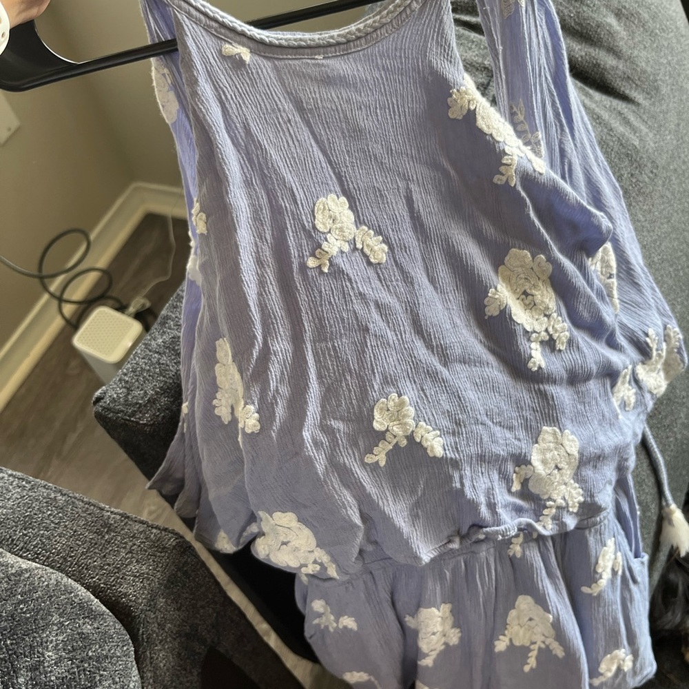 Blue and white flowery romper, backless